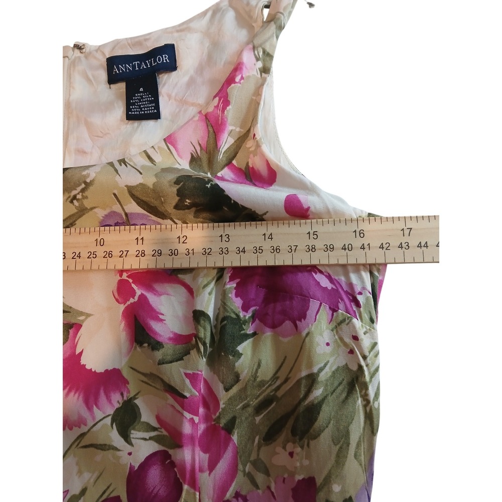 Vtg Ann Taylor Floral Silk Blend Dress Size 4 Scoop Neck Knee Length Cottagecore - Picture 8 of 11
